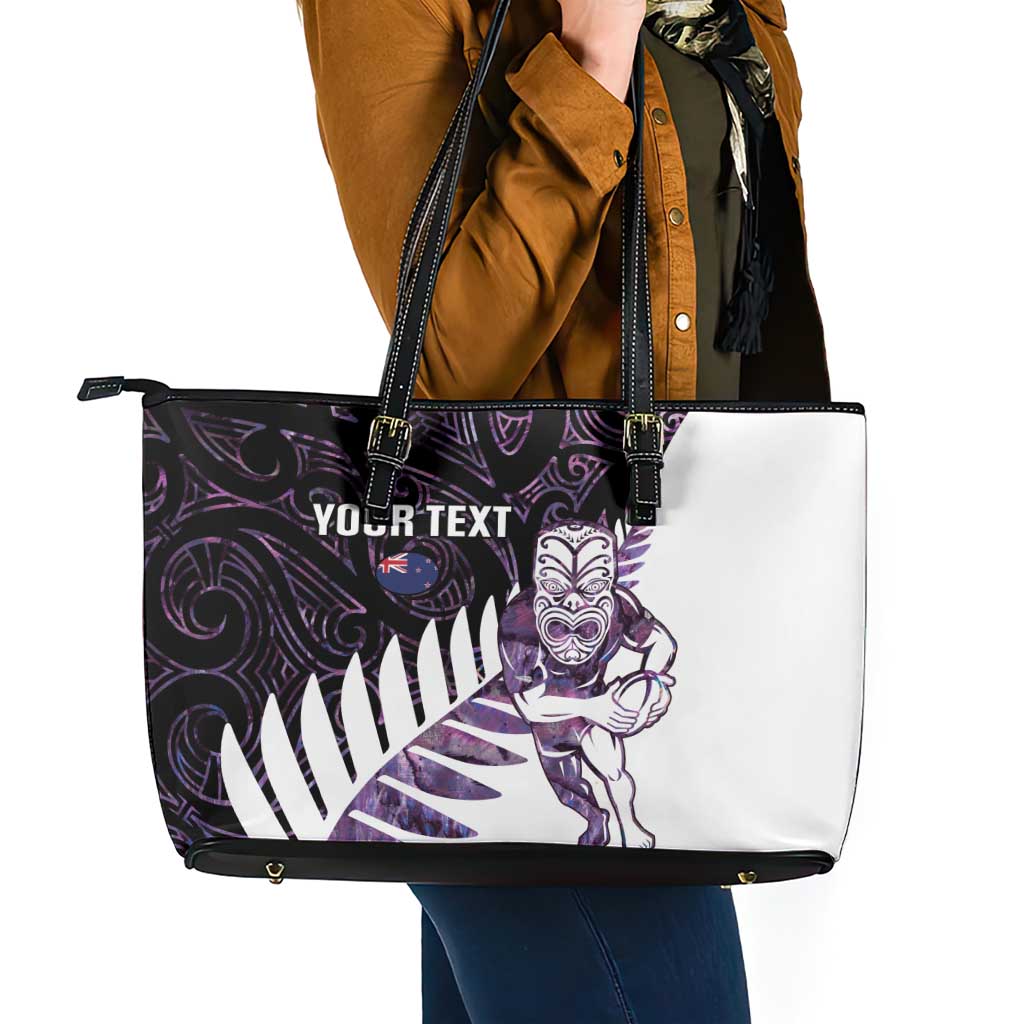 New Zealand Silver Fern Rugby Custom Leather Tote Bag Go All Black Purple Maori Paua Shell - Aussie Hoodie