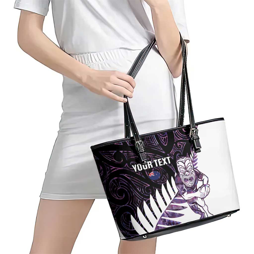 New Zealand Silver Fern Rugby Custom Leather Tote Bag Go All Black Purple Maori Paua Shell - Aussie Hoodie