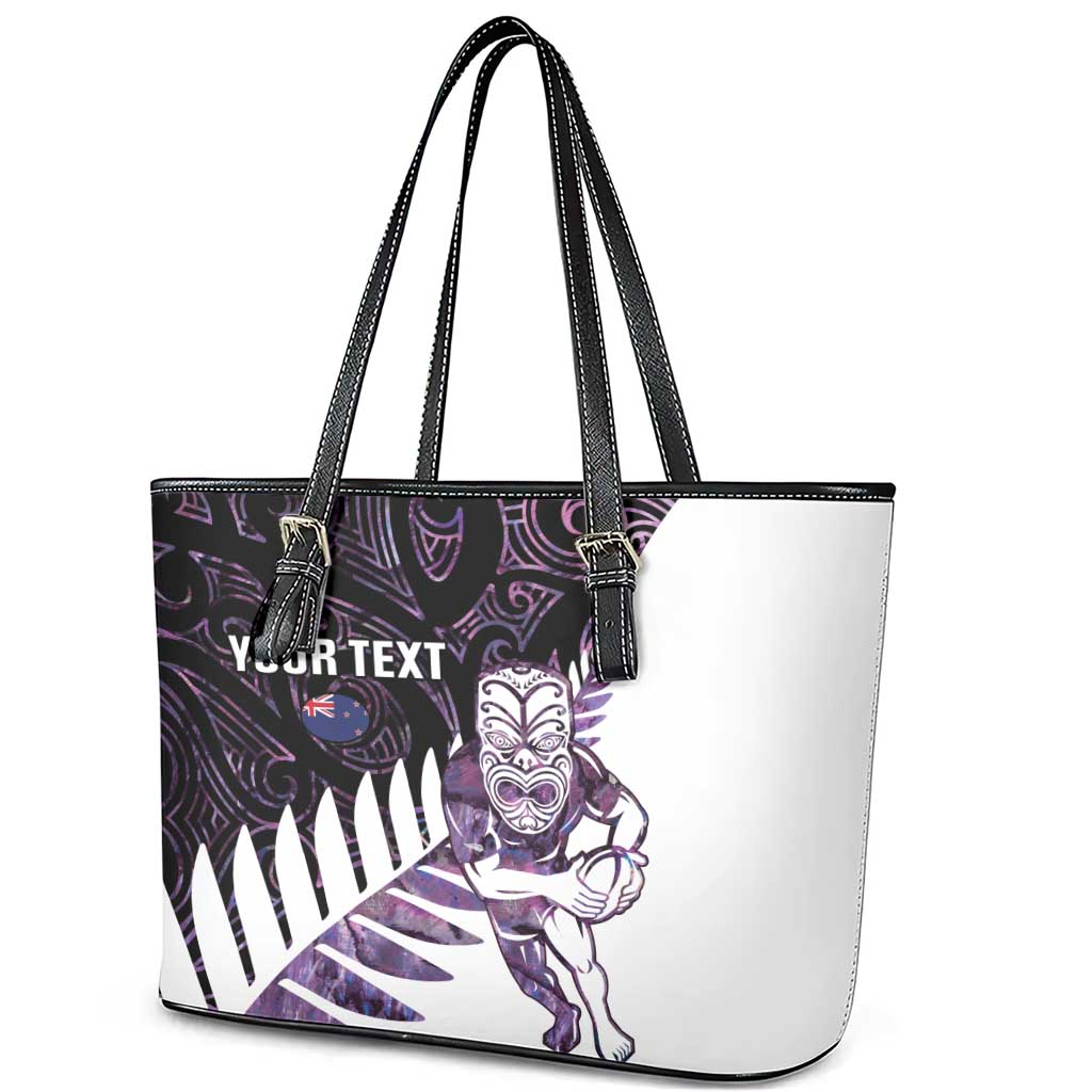 New Zealand Silver Fern Rugby Custom Leather Tote Bag Go All Black Purple Maori Paua Shell - Aussie Hoodie
