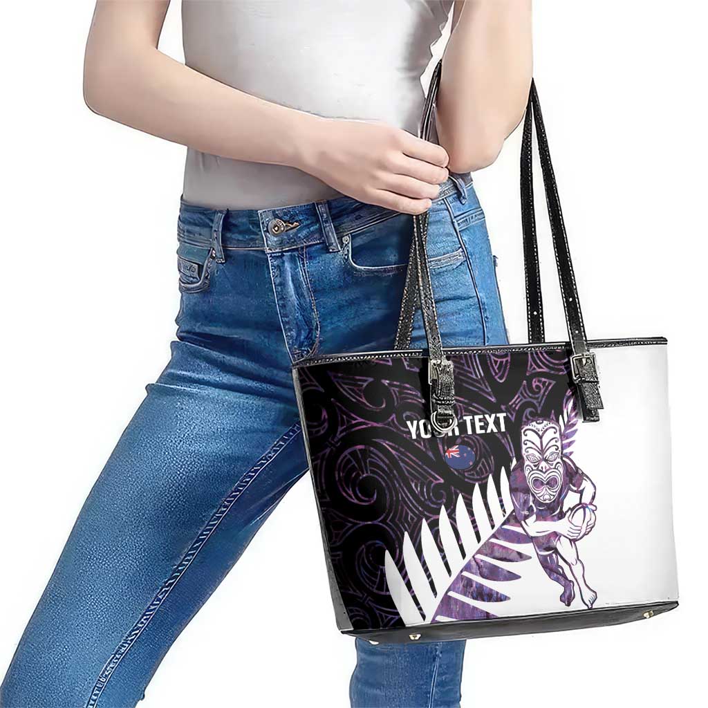 New Zealand Silver Fern Rugby Custom Leather Tote Bag Go All Black Purple Maori Paua Shell - Aussie Hoodie