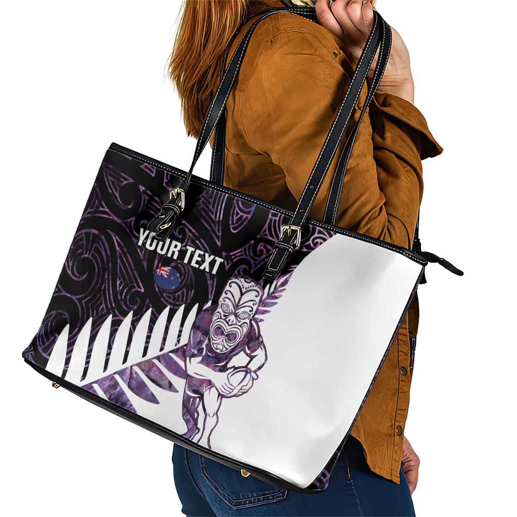 New Zealand Silver Fern Rugby Custom Leather Tote Bag Go All Black Purple Maori Paua Shell - Aussie Hoodie