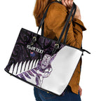 New Zealand Silver Fern Rugby Custom Leather Tote Bag Go All Black Purple Maori Paua Shell - Aussie Hoodie