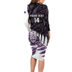 New Zealand Silver Fern Rugby Custom Long Sleeve Bodycon Dress Go All Black Purple Maori Paua Shell - Aussie Hoodie