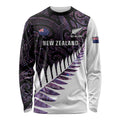 New Zealand Silver Fern Rugby Custom Long Sleeve Shirt Go All Black Purple Maori Paua Shell - Aussie Hoodie
