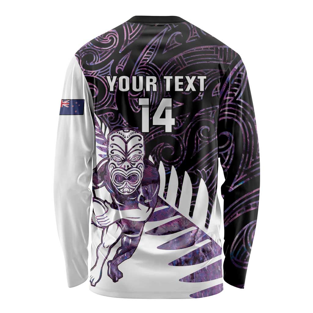 New Zealand Silver Fern Rugby Custom Long Sleeve Shirt Go All Black Purple Maori Paua Shell - Aussie Hoodie
