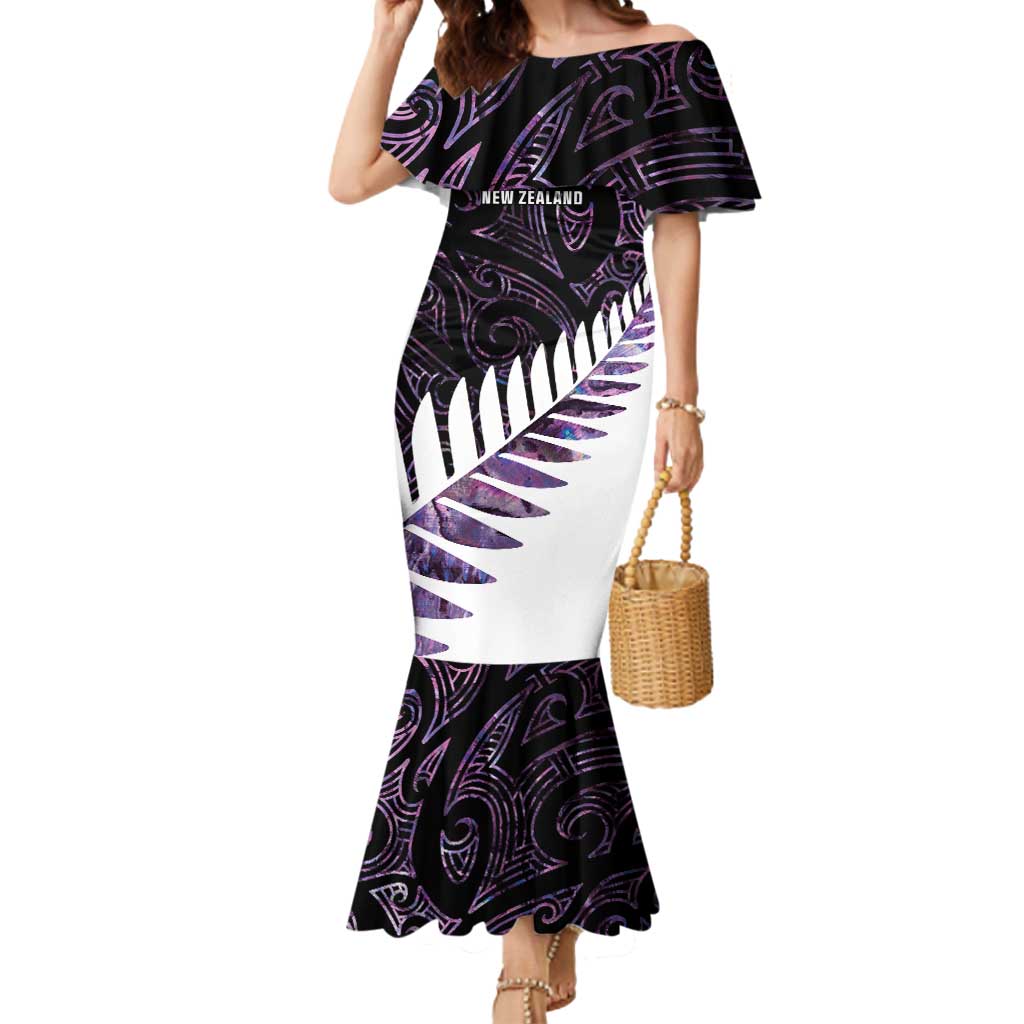 New Zealand Silver Fern Rugby Custom Mermaid Dress Go All Black Purple Maori Paua Shell - Aussie Hoodie