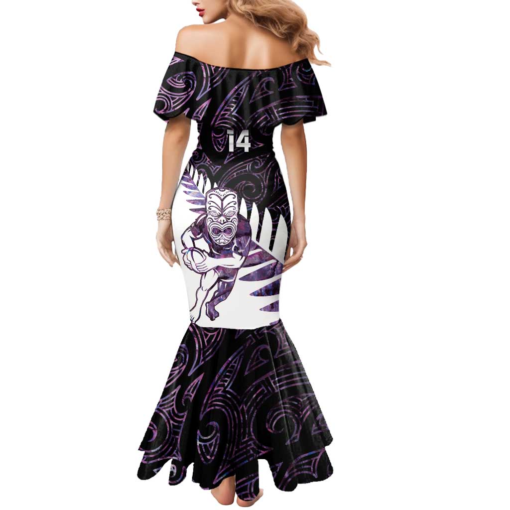 New Zealand Silver Fern Rugby Custom Mermaid Dress Go All Black Purple Maori Paua Shell - Aussie Hoodie