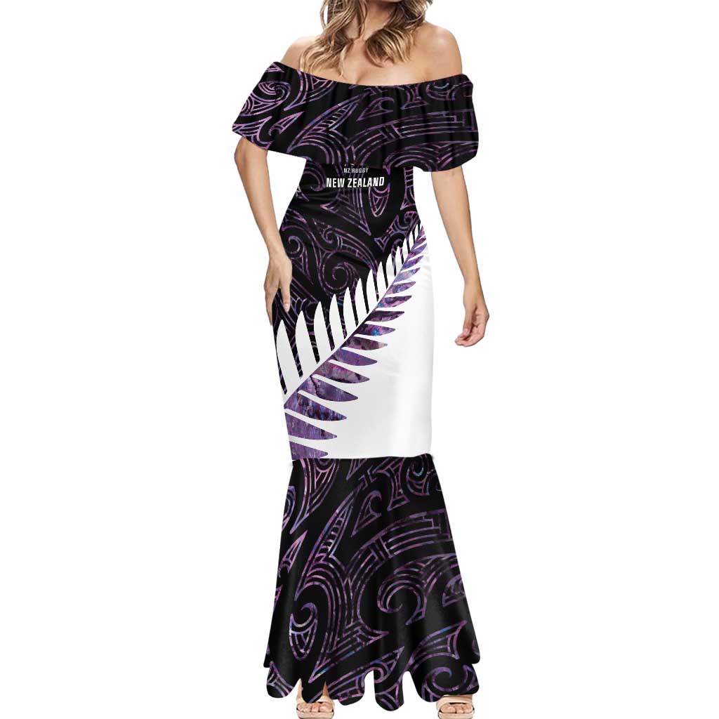 New Zealand Silver Fern Rugby Custom Mermaid Dress Go All Black Purple Maori Paua Shell - Aussie Hoodie
