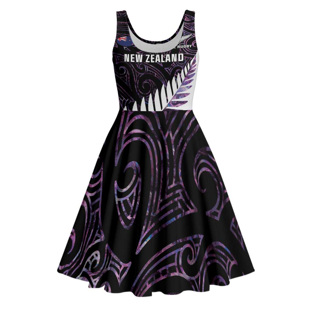New Zealand Silver Fern Rugby Custom Midi Dress Go All Black Purple Maori Paua Shell - Aussie Hoodie