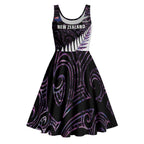 New Zealand Silver Fern Rugby Custom Midi Dress Go All Black Purple Maori Paua Shell - Aussie Hoodie