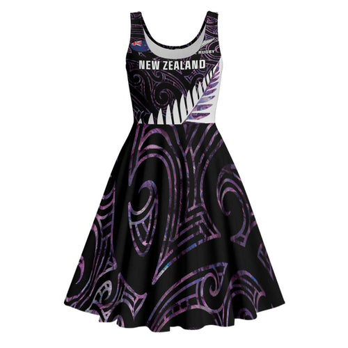 New Zealand Silver Fern Rugby Custom Midi Dress Go All Black Purple Maori Paua Shell - Aussie Hoodie