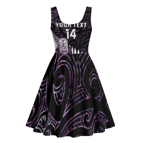 New Zealand Silver Fern Rugby Custom Midi Dress Go All Black Purple Maori Paua Shell - Aussie Hoodie