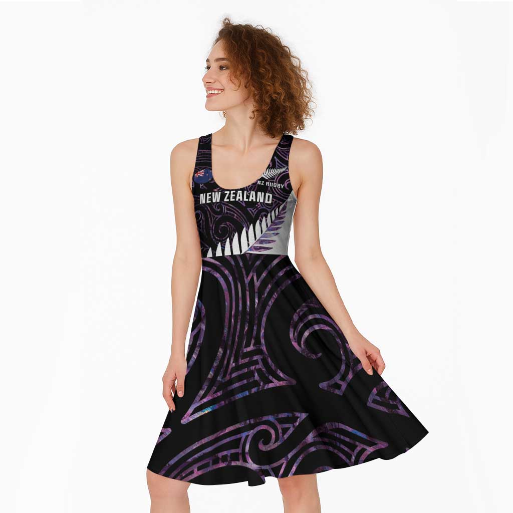 New Zealand Silver Fern Rugby Custom Midi Dress Go All Black Purple Maori Paua Shell - Aussie Hoodie