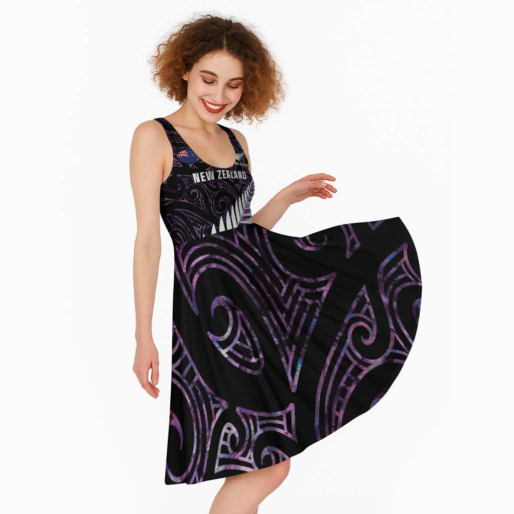 New Zealand Silver Fern Rugby Custom Midi Dress Go All Black Purple Maori Paua Shell - Aussie Hoodie