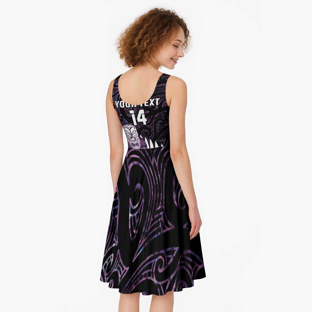 New Zealand Silver Fern Rugby Custom Midi Dress Go All Black Purple Maori Paua Shell - Aussie Hoodie