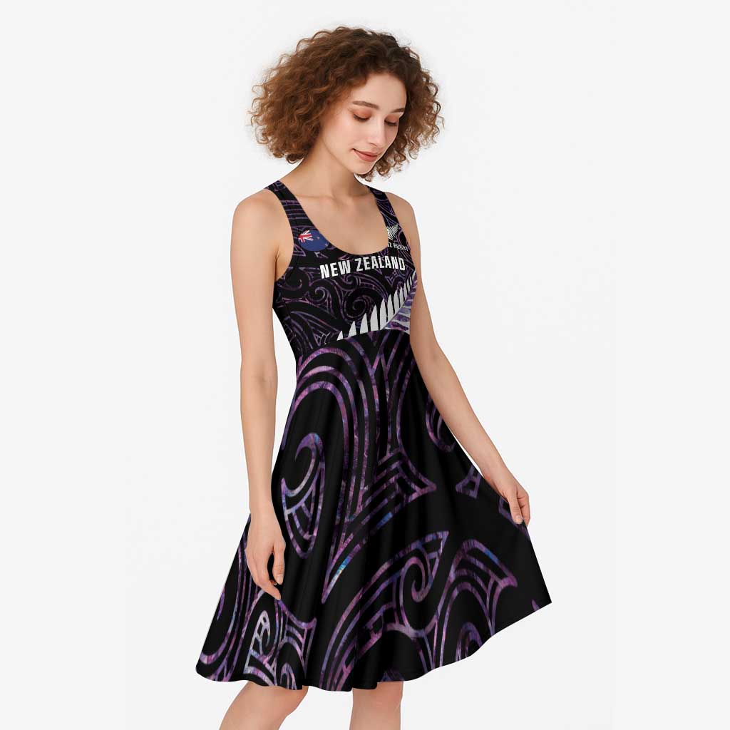 New Zealand Silver Fern Rugby Custom Midi Dress Go All Black Purple Maori Paua Shell - Aussie Hoodie