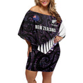 New Zealand Silver Fern Rugby Custom Off Shoulder Short Dress Go All Black Purple Maori Paua Shell - Aussie Hoodie