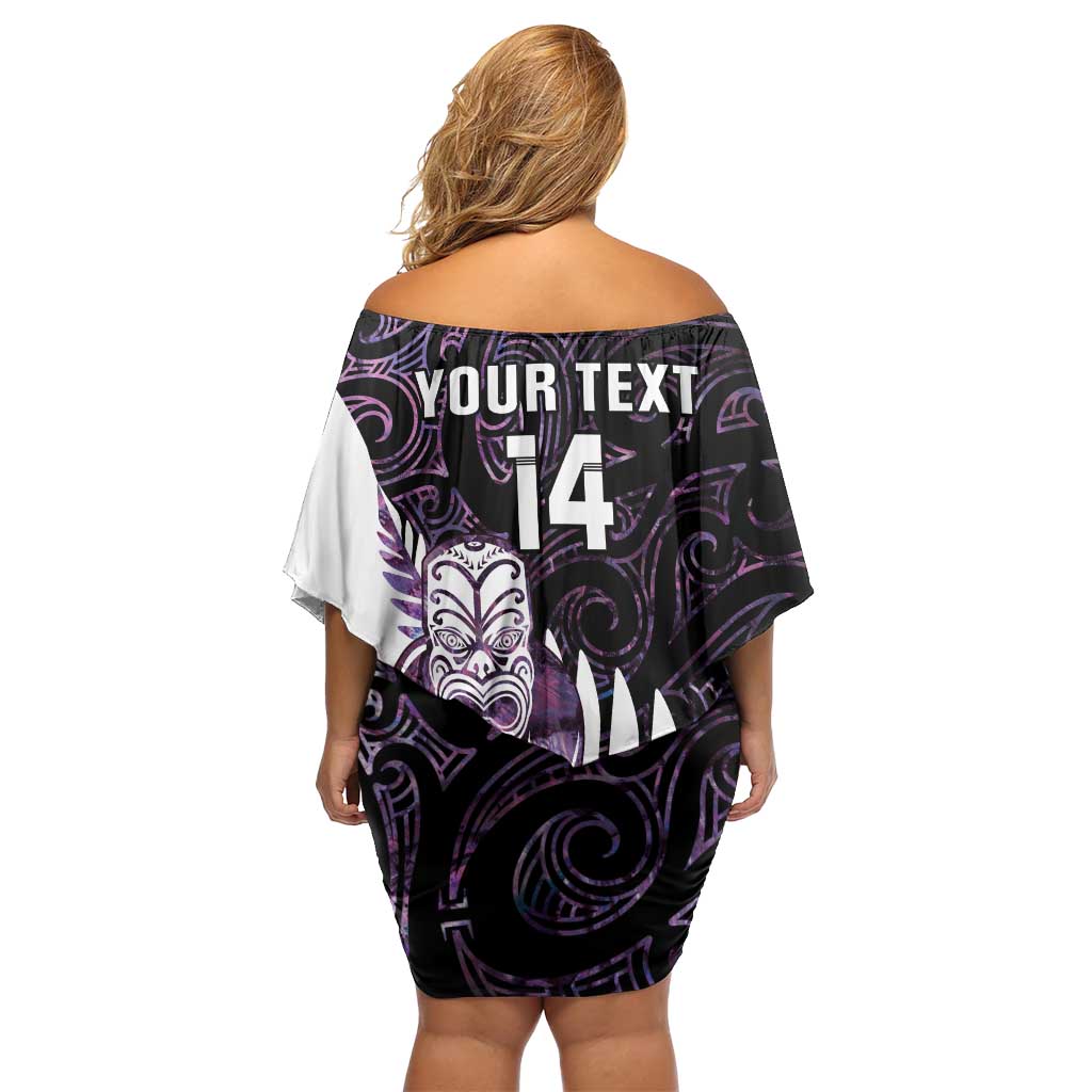 New Zealand Silver Fern Rugby Custom Off Shoulder Short Dress Go All Black Purple Maori Paua Shell - Aussie Hoodie