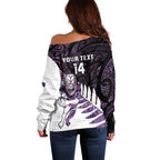 New Zealand Silver Fern Rugby Custom Off Shoulder Sweater Go All Black Purple Maori Paua Shell - Aussie Hoodie