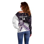 New Zealand Silver Fern Rugby Custom Off Shoulder Sweater Go All Black Purple Maori Paua Shell - Aussie Hoodie