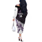 New Zealand Silver Fern Rugby Custom Off The Shoulder Long Sleeve Dress Go All Black Purple Maori Paua Shell - Aussie Hoodie