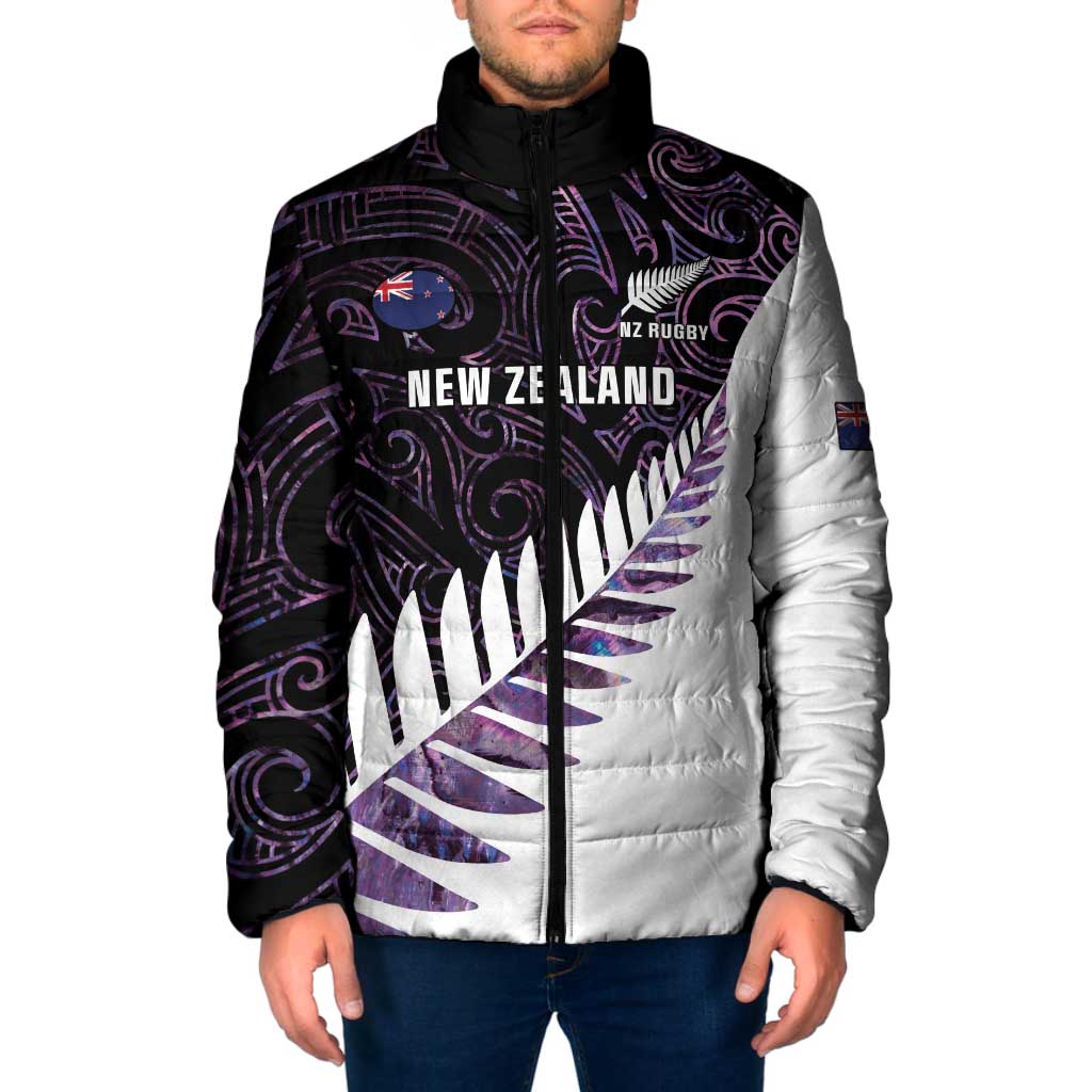 New Zealand Silver Fern Rugby Custom Padded Jacket Go All Black Purple Maori Paua Shell - Aussie Hoodie