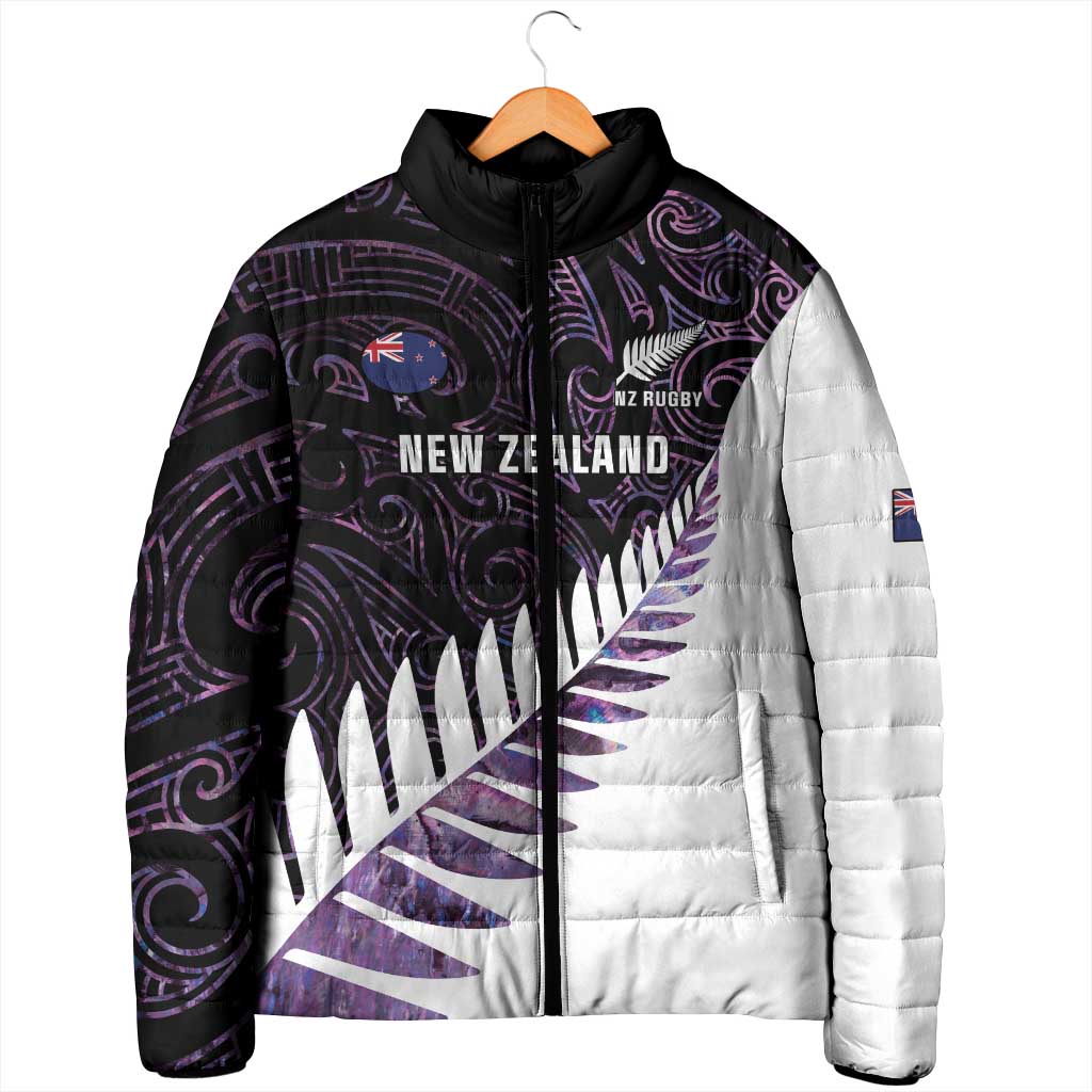 New Zealand Silver Fern Rugby Custom Padded Jacket Go All Black Purple Maori Paua Shell - Aussie Hoodie