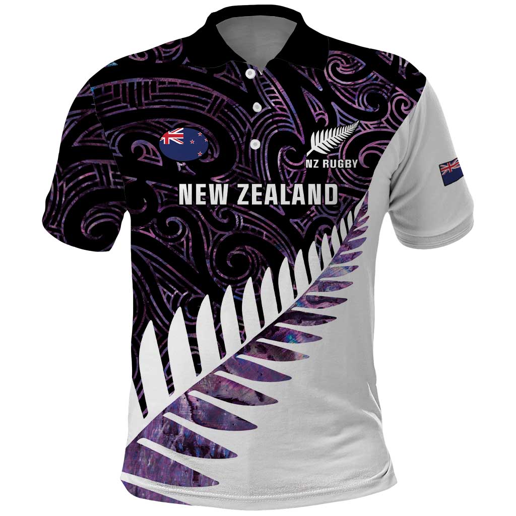 New Zealand Silver Fern Rugby Custom Polo Shirt Go All Black Purple Maori Paua Shell - Aussie Hoodie