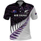 New Zealand Silver Fern Rugby Custom Polo Shirt Go All Black Purple Maori Paua Shell - Aussie Hoodie