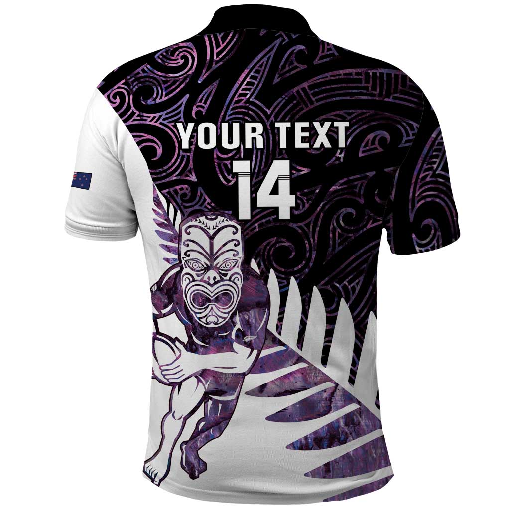 New Zealand Silver Fern Rugby Custom Polo Shirt Go All Black Purple Maori Paua Shell - Aussie Hoodie