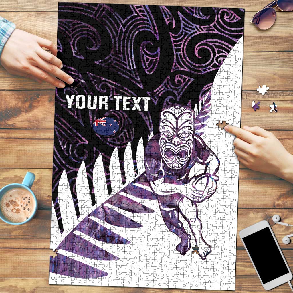 New Zealand Silver Fern Rugby Custom Puzzle Go All Black Purple Maori Paua Shell - Aussie Hoodie