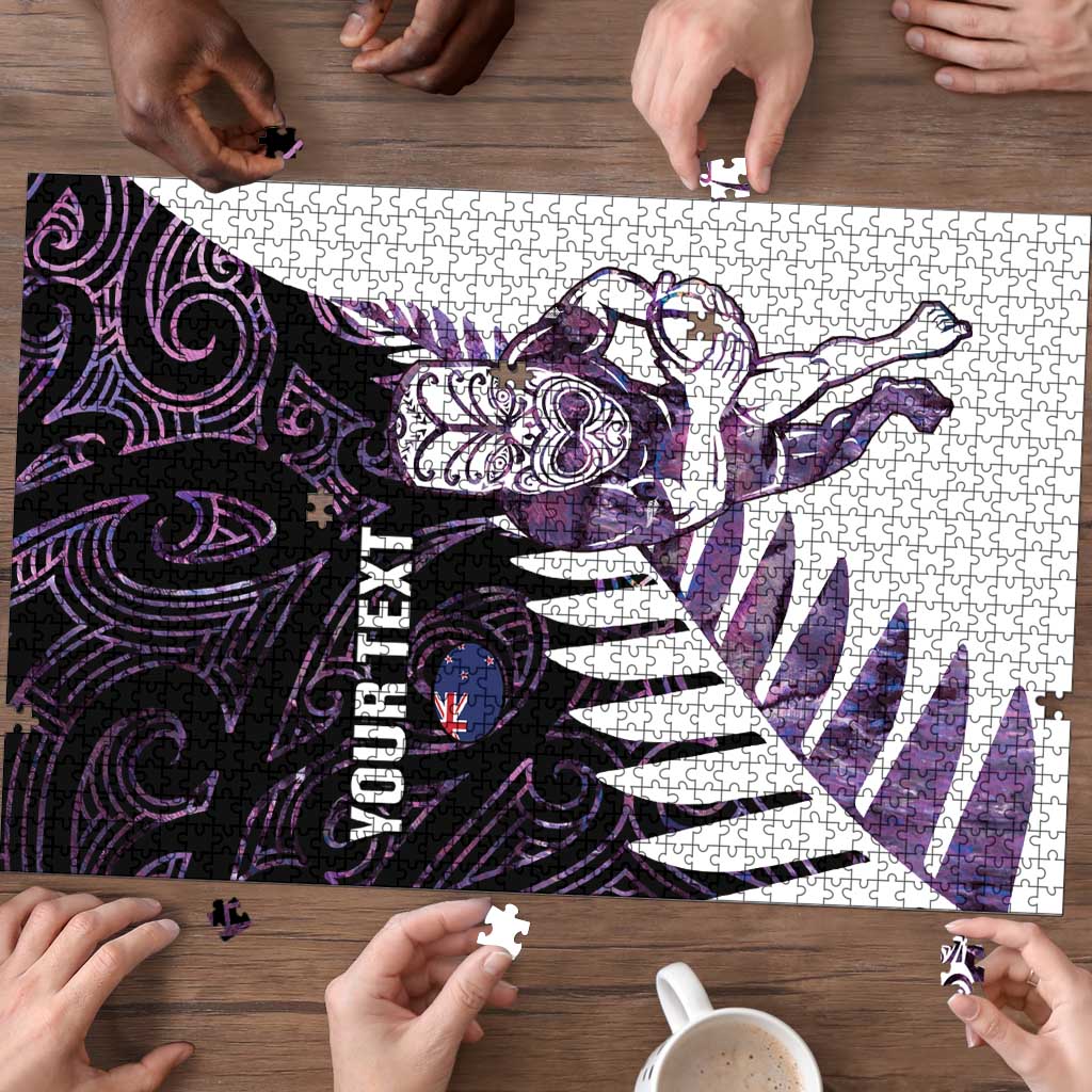 New Zealand Silver Fern Rugby Custom Puzzle Go All Black Purple Maori Paua Shell - Aussie Hoodie