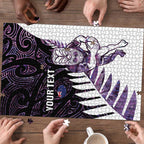 New Zealand Silver Fern Rugby Custom Puzzle Go All Black Purple Maori Paua Shell - Aussie Hoodie