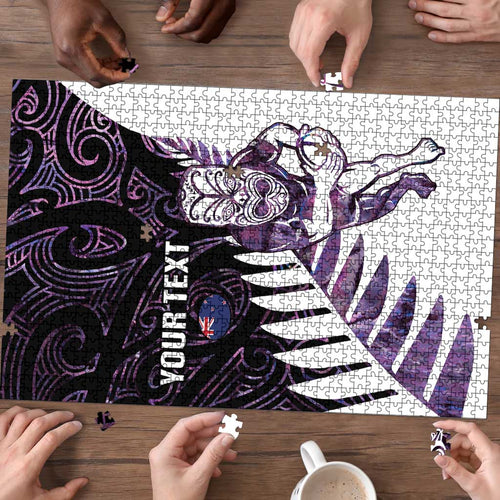 New Zealand Silver Fern Rugby Custom Puzzle Go All Black Purple Maori Paua Shell - Aussie Hoodie