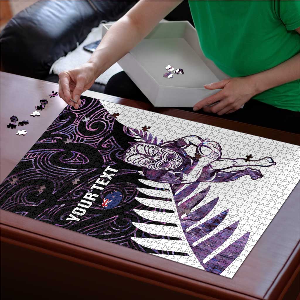 New Zealand Silver Fern Rugby Custom Puzzle Go All Black Purple Maori Paua Shell - Aussie Hoodie