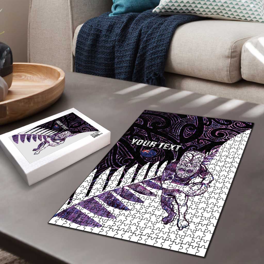 New Zealand Silver Fern Rugby Custom Puzzle Go All Black Purple Maori Paua Shell - Aussie Hoodie