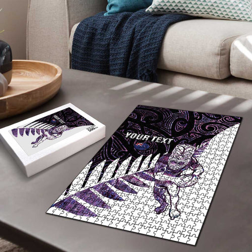 New Zealand Silver Fern Rugby Custom Puzzle Go All Black Purple Maori Paua Shell - Aussie Hoodie