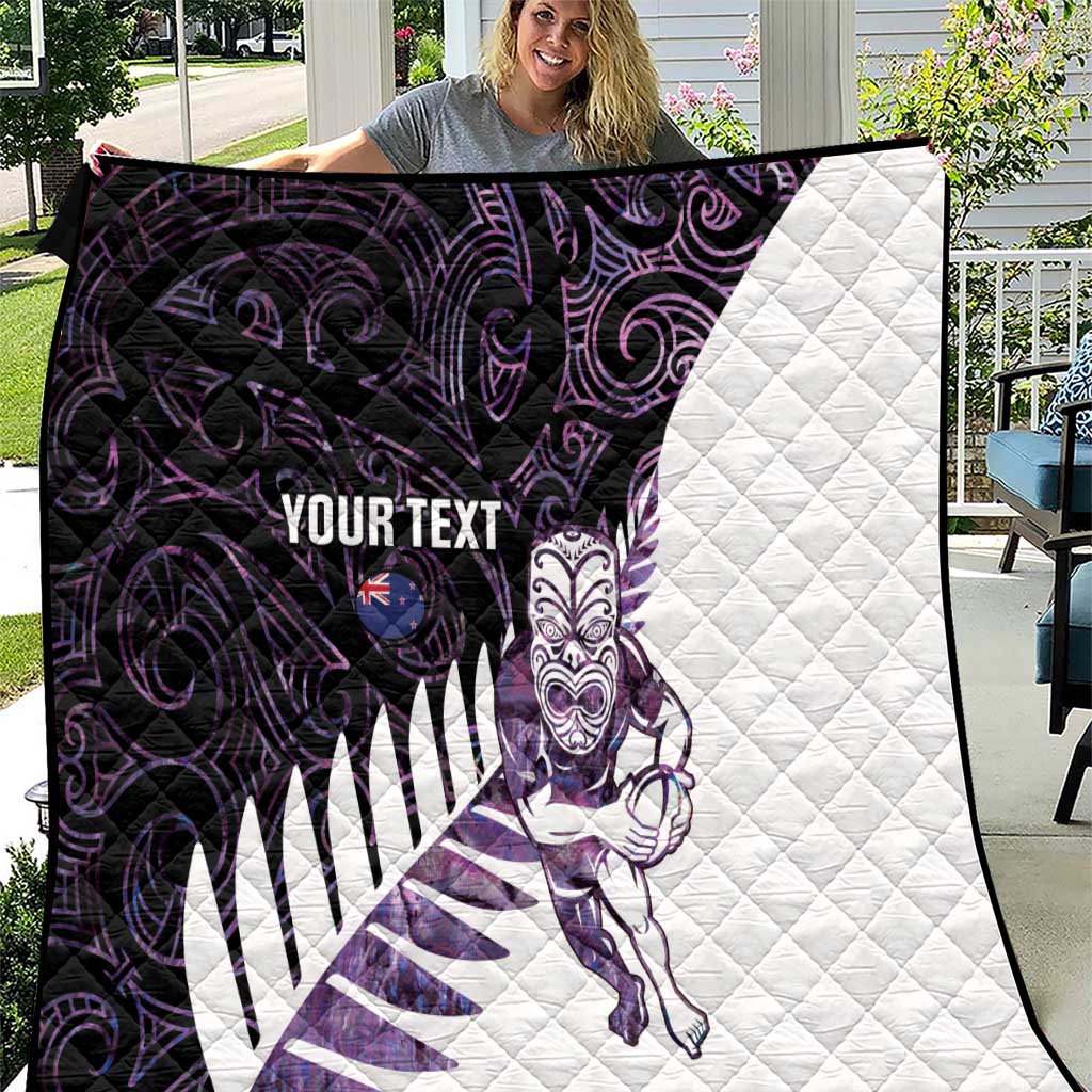 New Zealand Silver Fern Rugby Custom Quilt Go All Black Purple Maori Paua Shell - Aussie Hoodie