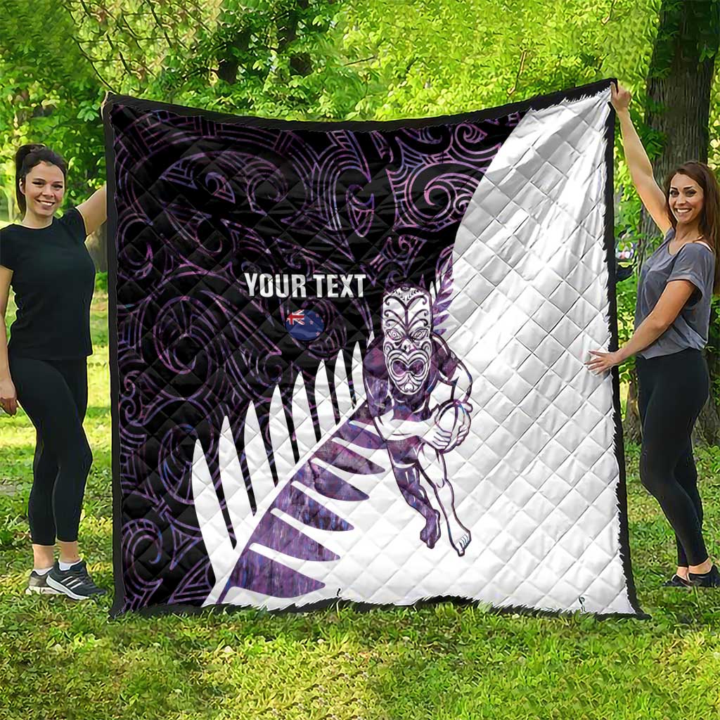 New Zealand Silver Fern Rugby Custom Quilt Go All Black Purple Maori Paua Shell - Aussie Hoodie