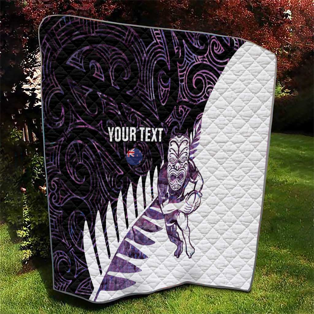 New Zealand Silver Fern Rugby Custom Quilt Go All Black Purple Maori Paua Shell - Aussie Hoodie