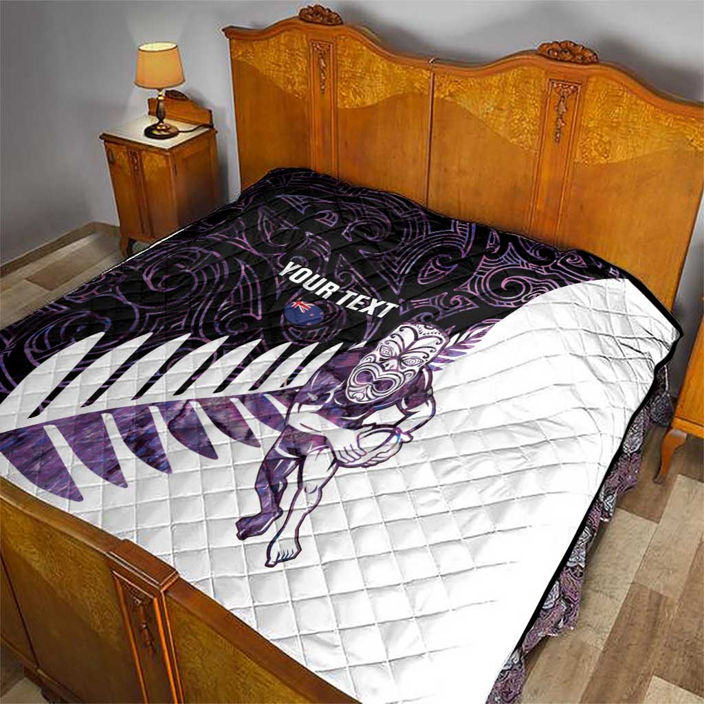 New Zealand Silver Fern Rugby Custom Quilt Go All Black Purple Maori Paua Shell - Aussie Hoodie