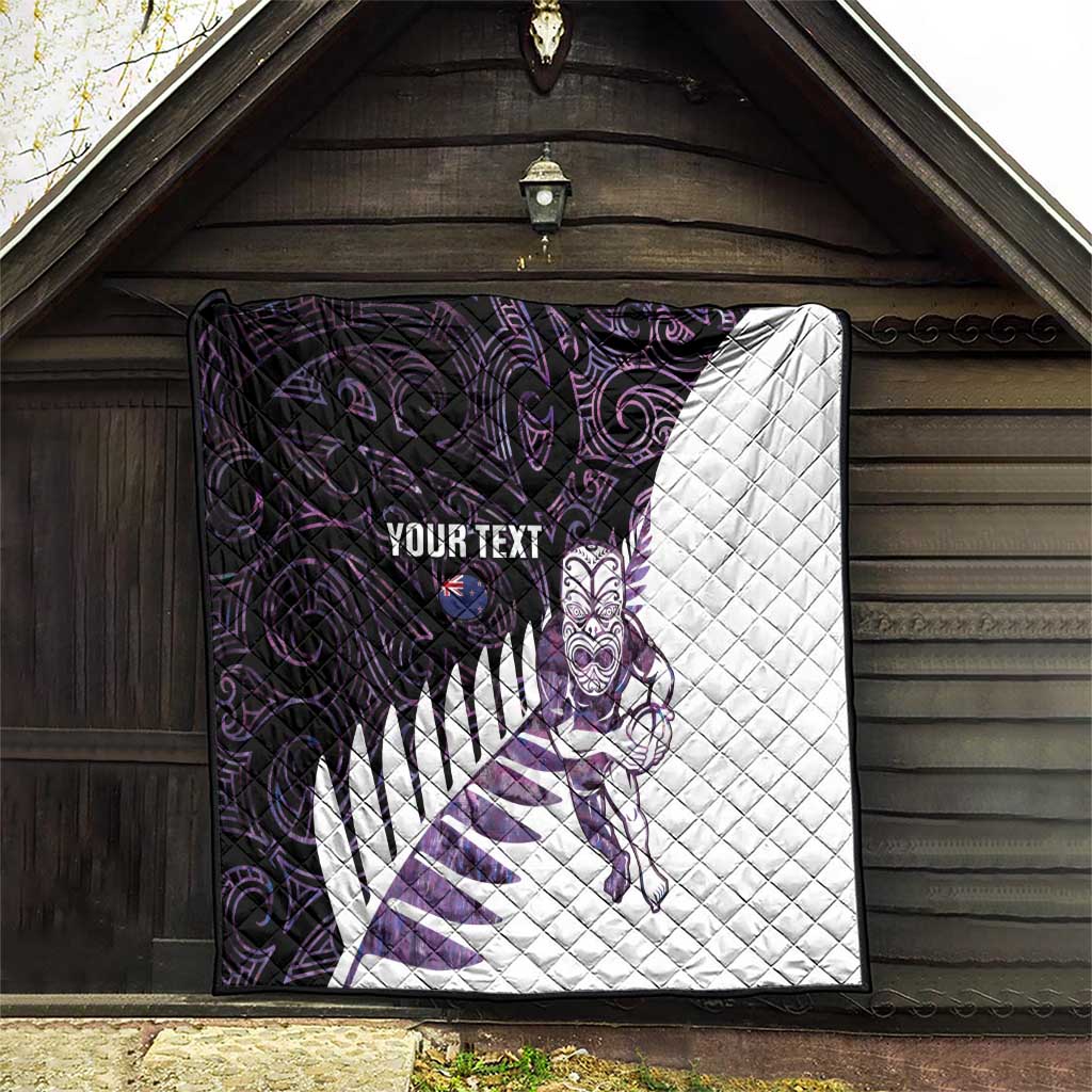 New Zealand Silver Fern Rugby Custom Quilt Go All Black Purple Maori Paua Shell - Aussie Hoodie