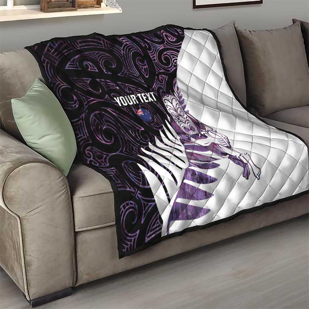 New Zealand Silver Fern Rugby Custom Quilt Go All Black Purple Maori Paua Shell - Aussie Hoodie