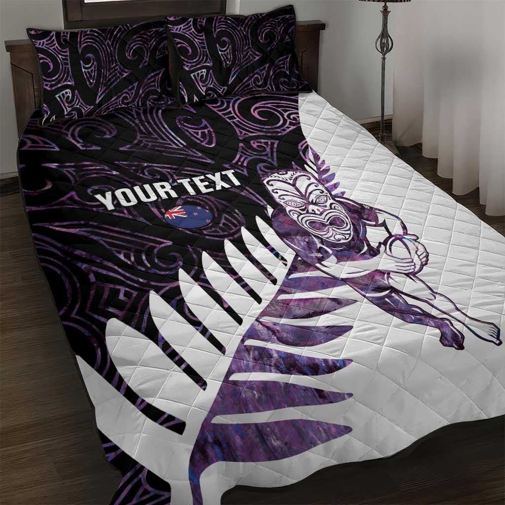 New Zealand Silver Fern Rugby Custom Quilt Bed Set Go All Black Purple Maori Paua Shell - Aussie Hoodie
