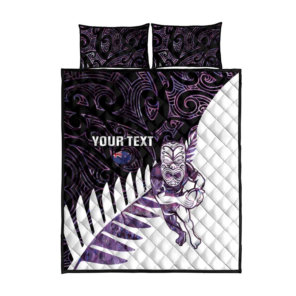 New Zealand Silver Fern Rugby Custom Quilt Bed Set Go All Black Purple Maori Paua Shell - Aussie Hoodie