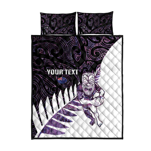 New Zealand Silver Fern Rugby Custom Quilt Bed Set Go All Black Purple Maori Paua Shell - Aussie Hoodie
