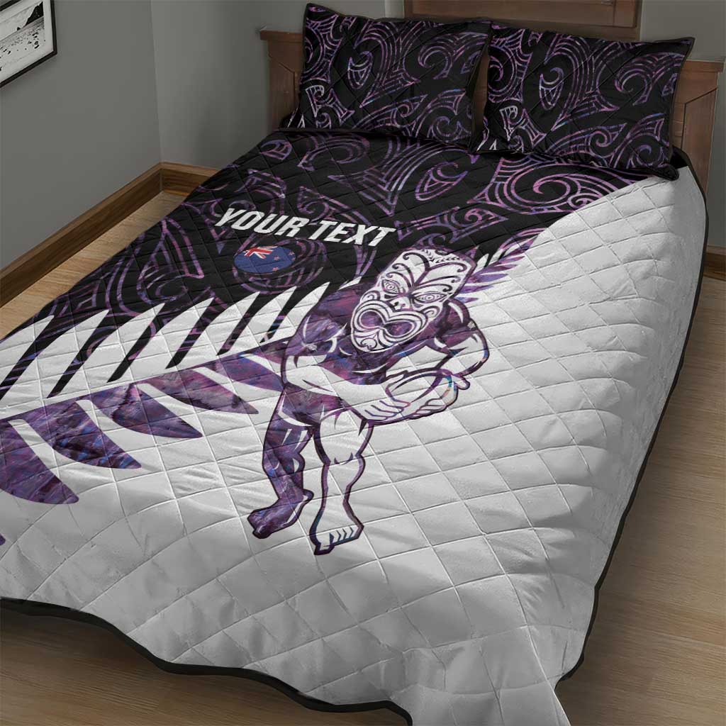 New Zealand Silver Fern Rugby Custom Quilt Bed Set Go All Black Purple Maori Paua Shell - Aussie Hoodie
