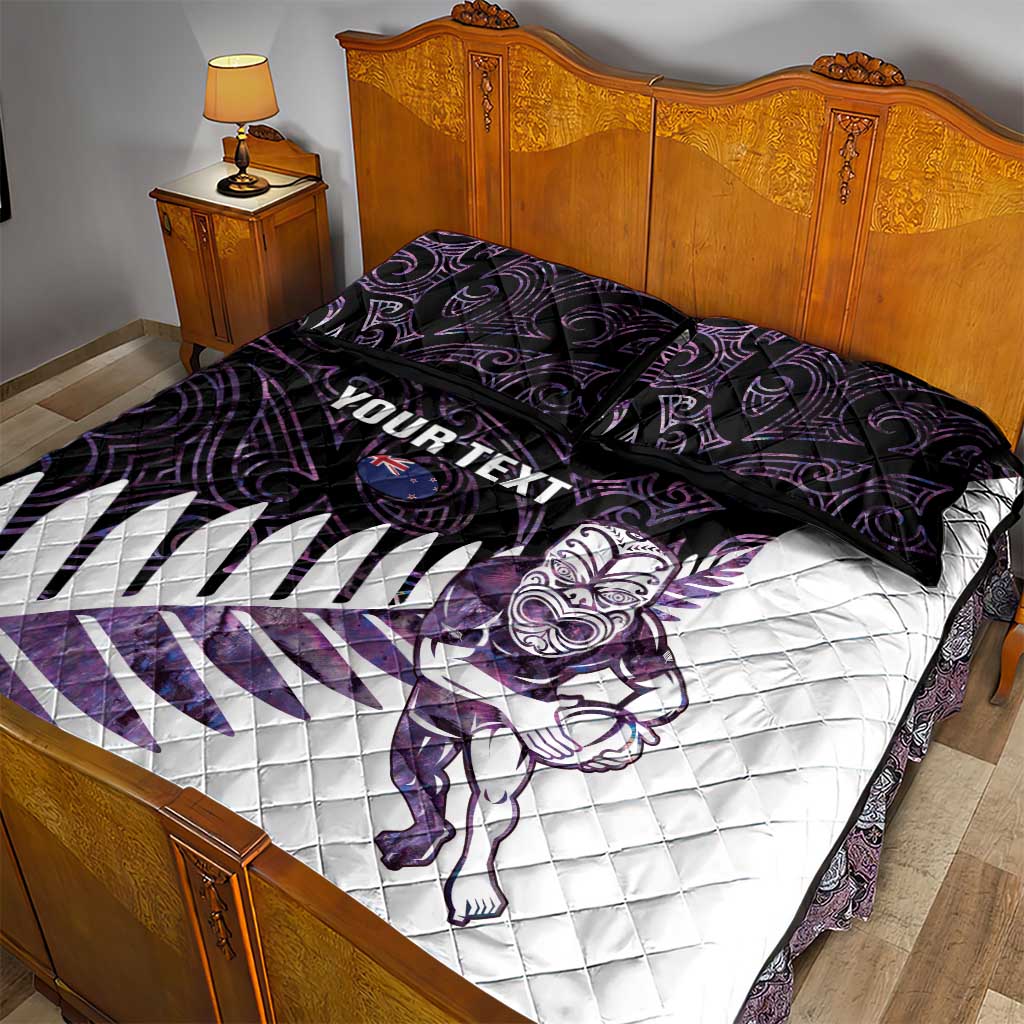 New Zealand Silver Fern Rugby Custom Quilt Bed Set Go All Black Purple Maori Paua Shell - Aussie Hoodie