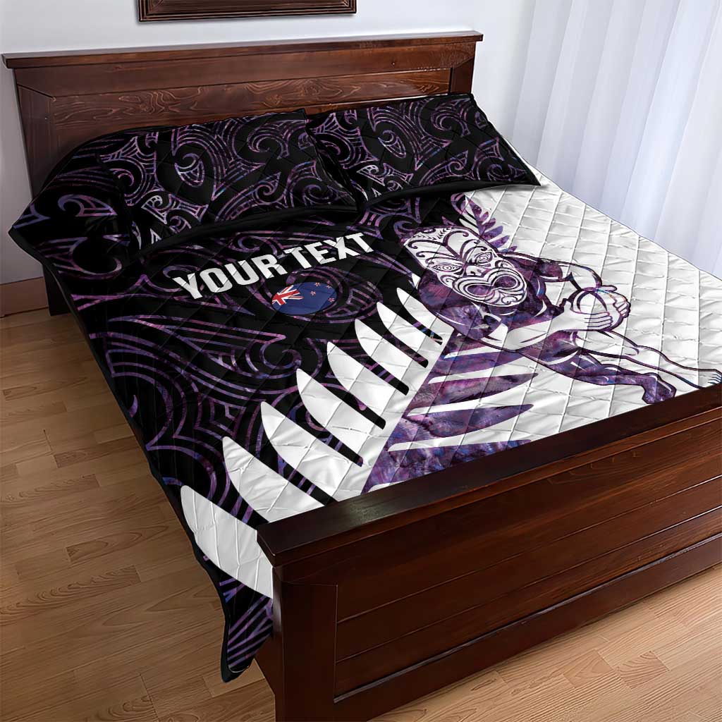 New Zealand Silver Fern Rugby Custom Quilt Bed Set Go All Black Purple Maori Paua Shell - Aussie Hoodie