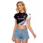 New Zealand Silver Fern Rugby Custom Raglan Cropped T Shirt Go All Black Purple Maori Paua Shell - Aussie Hoodie